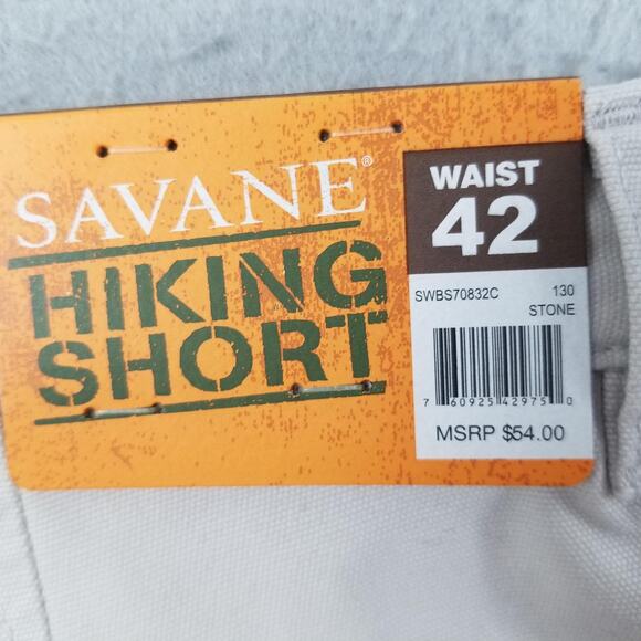 Savane Hiking Shorts Mens 42 Stone Cotton UPF 30 Hidden Tech Pocket Comfort NWT - Picture 11 of 15